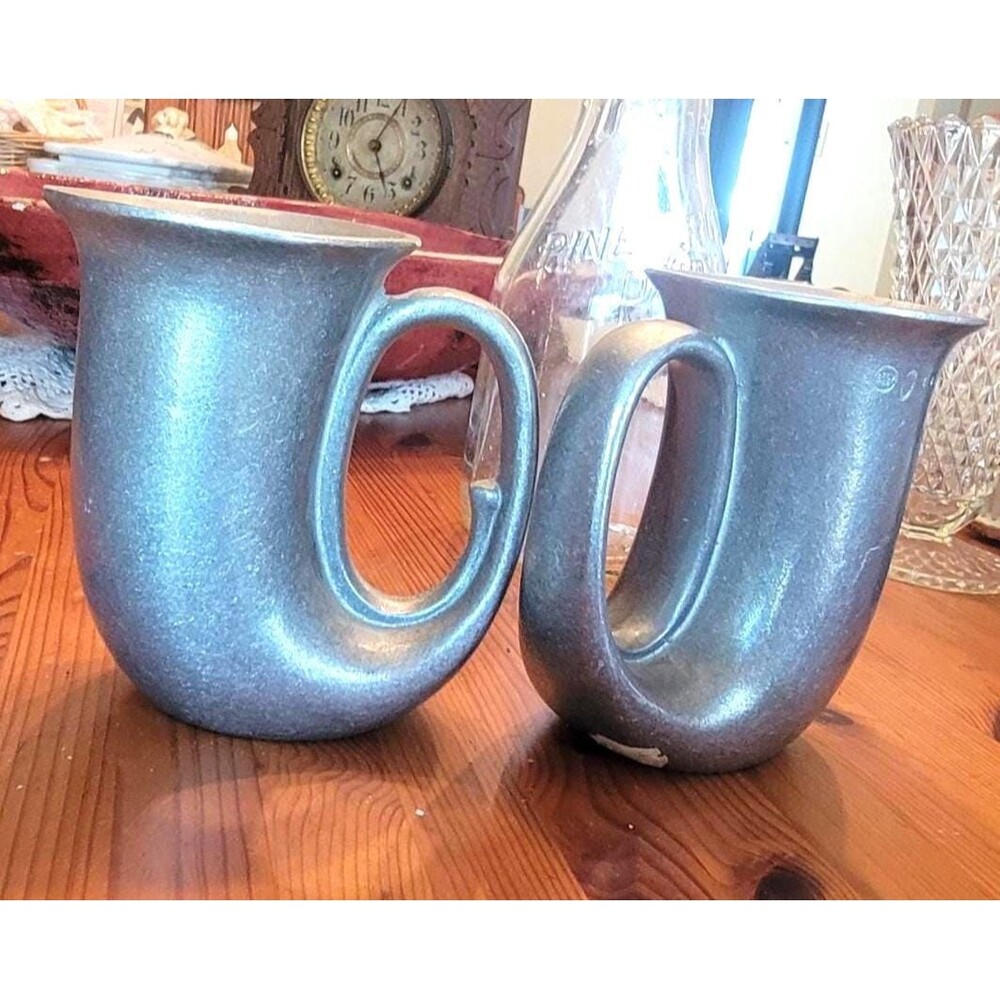 Vintage Tankard Pewter Mugs shaped like French Horn Wilton Armetale collectible